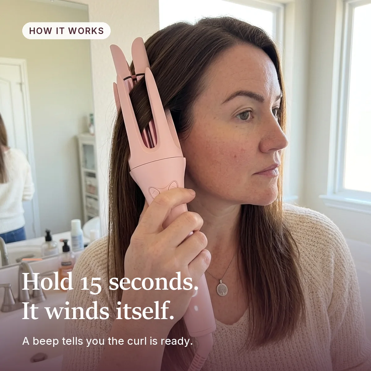 Hold 15 seconds. It winds itself.